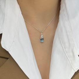 Crymystal Boho Crystal Tear Drop Pendant Necklace Blue Water Drop Crystal Necklace Choker Charm Rhinestone Necklace Chain Jewellery Women Girls Gift, Zinc Metal, Artificial gemstones