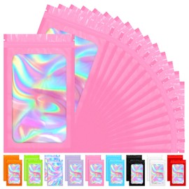 FITIMOR Mylar Bags, 100 PCS Pink Packaging Bags, Small Bags Smell Proof Bag with Clear Window, Resealable Bags for Small Business, Sample Bags Candy Bags Sealable, Hangover Kit Bags (3x4.7 Inch)