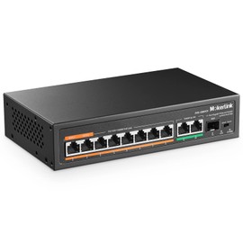 MokerLink 11 Port Gigabit PoE Switch with 8 PoE+ Port, 2 Gigabit Uplink, 1 SFP Port, 120W AI Detection, Qos, Fanless Metal Plug & Play Unmanaged Network Switch