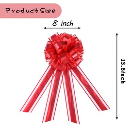 TIADYBOW 6 pcs Large Pull Bows, 8 inches - Gift Bows For Gift Wrapping, Valentine's Day, Anniversary, Christmas, Party Decoration Supplies. (Red)