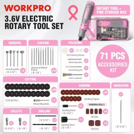 Workpro Cordless Rotary Tool Kit w/71pc Accessories 3 Variable Speed Rotary Tool