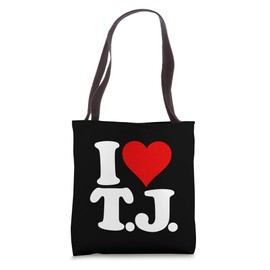 I LOVE HEART T.J. TJ T J INITALS MONOGRAM NAME NICKNAME Tote Bag
