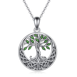 ONEFINITY Tree of Life Necklace 925 Sterling Silver Celtic Knot Green Tree of Life Pendant Necklace for Women Jewelry