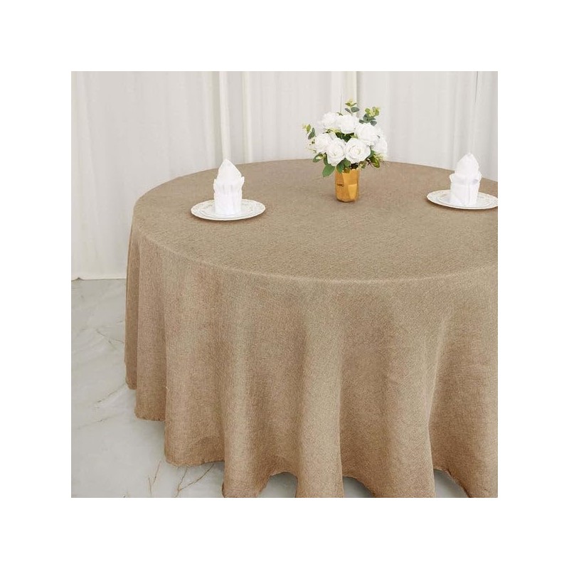 Tableclothsfactory 120" Natural Jute Faux Burlap Round Tablecloth | Boho