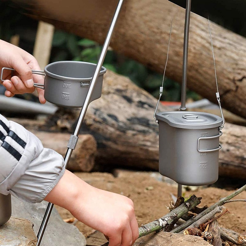 ATiAP Titanium Canteen Mess Kit Lunch with Foldable Handle Hanging