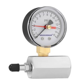 MEASUREMAN 2” Air Pressure Gauge, 0-15 PSI, Black Steel Case, Red Memory Pointer, Brass Fittings, Durable Plastic Lens, Radial Mount for Accurate Pressure Monitoring