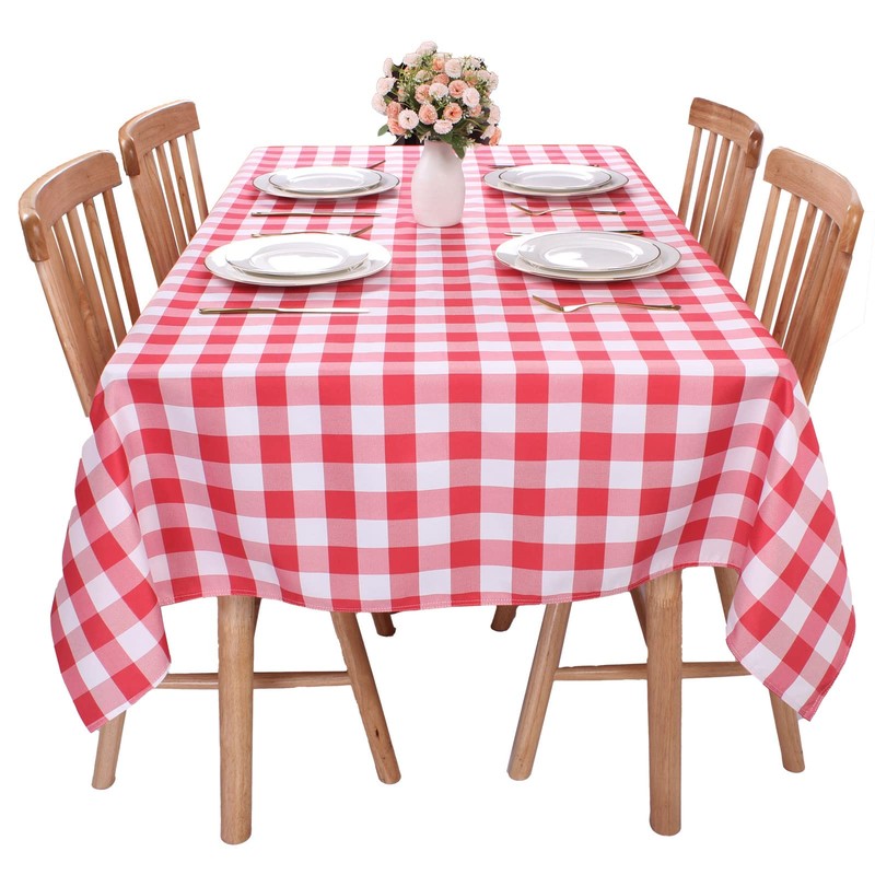 Kesfey Red Gingham Tablecloth Polyester 55x108in, Rectangle Checkered Tablecloth Spillproof