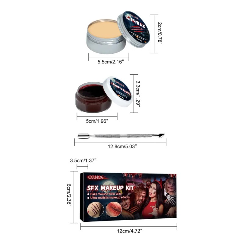 Kit Maquillaje Cera Sangre Halloween Heridas Efecto Disfraz