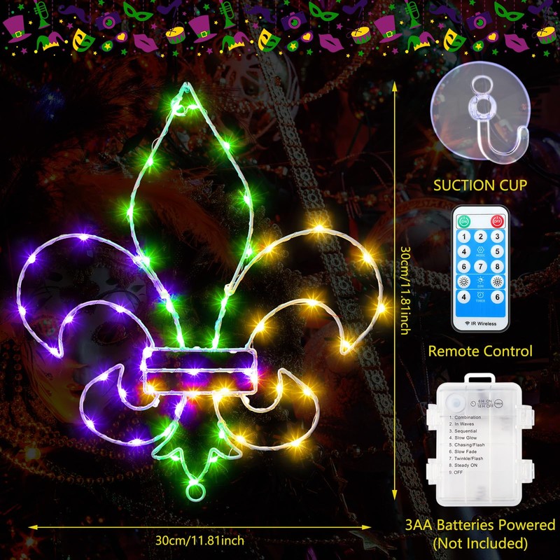 Rossesay 2 Pcs Mardi Gras Window Lights Mardi Gras Window