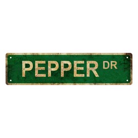 PEPPER DR Vintage Metal Tin Sign, Street Sign, Home Decor, Room Decor, Wall Decor, Bathroom Decor, Bar Decor, Cafe Decor, Garage Decor, 16 x 4 Inch