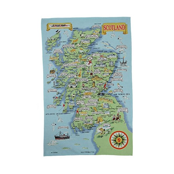 Glen Appin 100% Cotton Scottish Dish/Tea Towel - Map of Scotland