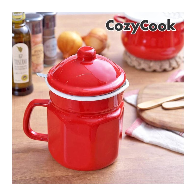 Cozy Cook, Enamel, Hexagon, Oil Pot, 1.1L, Red