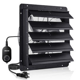 VEVOR 24 inch Shutter Exhaust Fan, Wall Mounted Attic Vent Fan with Variable Speed Controller, 4800 CFM, AC Motor, Heavy-duty Steel, Low Noise for Shed, Garage, Greenhouse Ventilation Cooling, Black