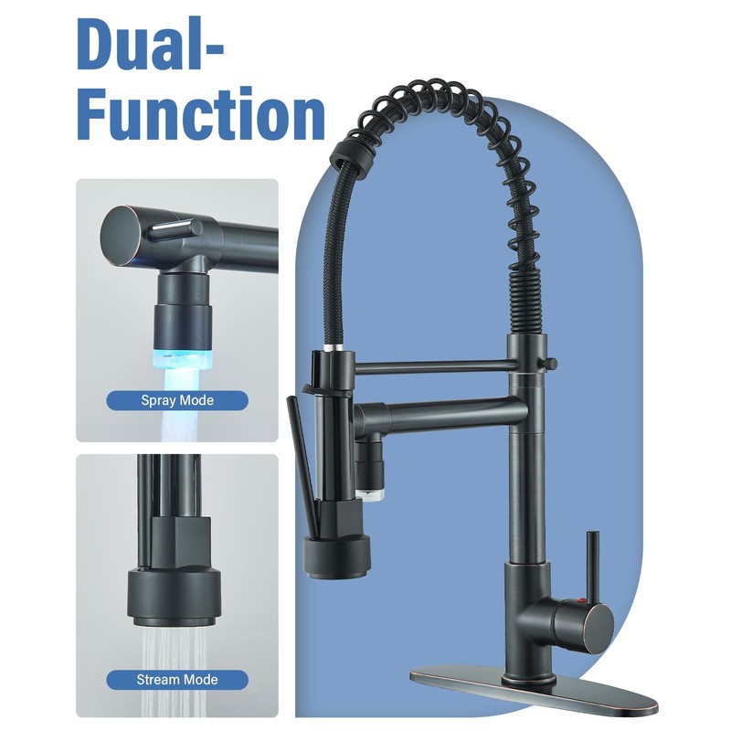 NeierThodore Commercial Pull Down Kitchen Faucet Sprayer with LED Single