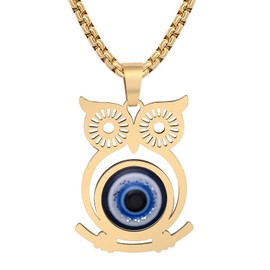 DUOWEI Cute Stainless Steel Animals Nazar Eye Chain 18k Gold-Plated Necklace Happy Boho Protection Jewellery for Women Girls, Stainless Steel, No Gemstone