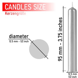 BRUBAKER Tree Candles - Pack of 40 - Silver - 3¾ x ½ Inches - Made in Europe - Christmas Wax Candles for Pyramids, Carousels & Chimes