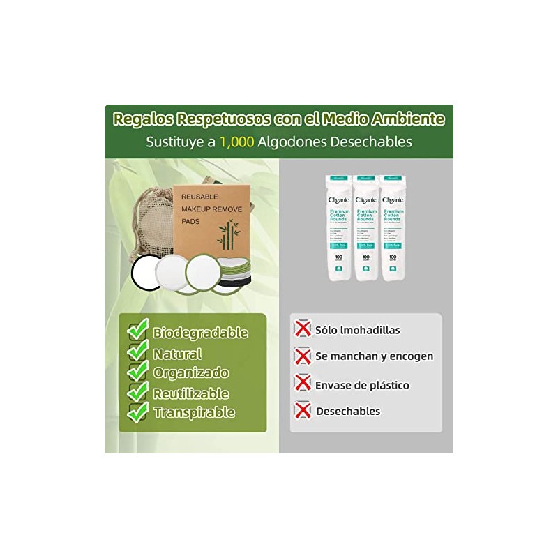 12 Pads Desmaquillantes Reutilizables, Toallitas Desmaquillantes Algodon