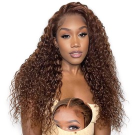 20 Inch Chocolate Brown Lace Front Wig 9x6 Glueless Wigs Human Hair Pre Plucked Pre Cut 200 Density HD Water Wave Wet and Wavy Lace Front Wigs Human Hair Ready to Wear Glueless Curly Wig Human Hair