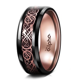 Truly Alpha Mens Rings - Celtic Dragon Wedding Band | 8mm Mens Titanium Wedding Bands | Beveled Edges Men's Rings | Polished Titanium Rings For Men | Mens Wedding Band | Carbon Fiber Rings For Men