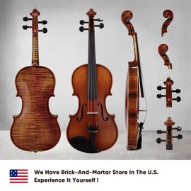 PHOENIX Violin 4/4 Full Size Set, Fiddle Solid Wood for professional Beginners Adults with Ironwood Octagonal Bow & Rosewood Bow Extra strings & Bridge, 2 Rosins, Tuner, Mute, Case (Solid Wood 4/4)