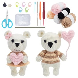 ACRNIGHEET Crochet Kit for Beginners, 2 PCS Bear Crochet Set Holding Heart-Shaped Balloons, Crochet Starter Kit with Step-by-Step Tutorials, Valentine Crochet Gift for Girlfriend Wife, Couple Bears