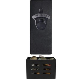HAIICEN Magnetic Bottle Opener Wall Mount Beer Top Opener with Cap Catcher Bucket and Black Plate Stuck on Fridge Cooler RV