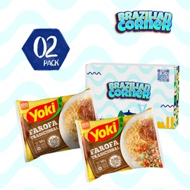 Yoki Seasoned Cassava Flour Brazilian Corner Bundle [2 Pack] 17.6 oz | Farofa De Mandioca Pronta Temperada Yoki 500g (Pack of 2) | Gluten Free
