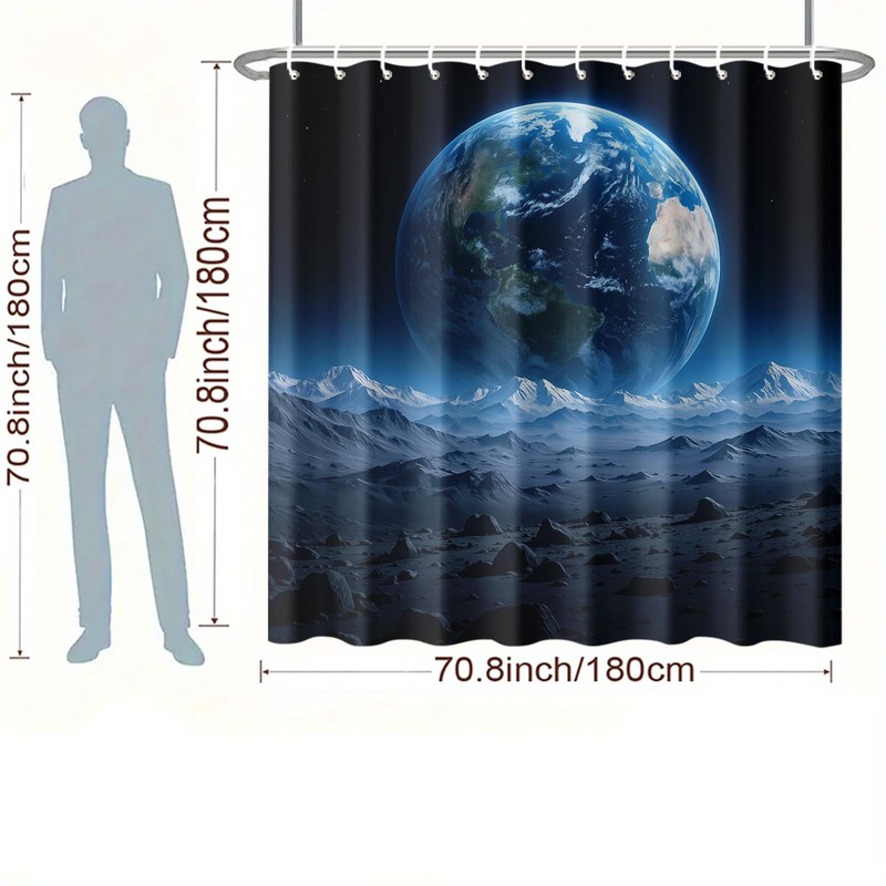 IOHEFY Earth View Shower Curtain 72x72 Inch with Hooks Outer