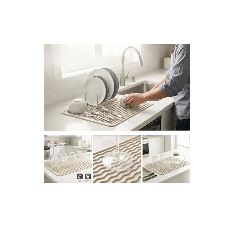MicoYang Silicone Dish Drying Mat - Quick-Dry Non-Slip Counter Pad