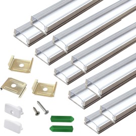 THMOOTHER Clear LED Strip U Channel 10-Pack 6.56FT,17X7.5MM Surface Mounted Tape Light Aluminum Track with Transparent Cover Cabinet,Stairs,Counter,Wall Flush Installed Low Profile (10, 6.56FT)