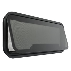 OUTPRIZE NEW Breathable RV Window for Rainy Days, 33.5" x 10.5" Tinted RV Window with Net Screen and Trim Ring, Fit for 2" Thickness Wall, DOT Approved, Small Opening Angle for Anti-Theft