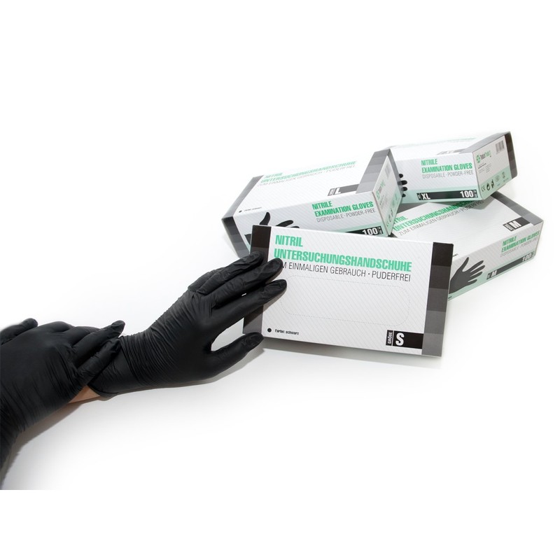 Nitrile Gloves, Box of 100 (S, Black) Disposable Gloves, Examination
