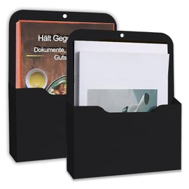 YUNXCNA Magnetic File Holder, Pack of 2 Magnetic Pen Holder, A4 Paper Letter Holder, Fridge Marker Holder, for Whiteboard, Fridge and Household, Black