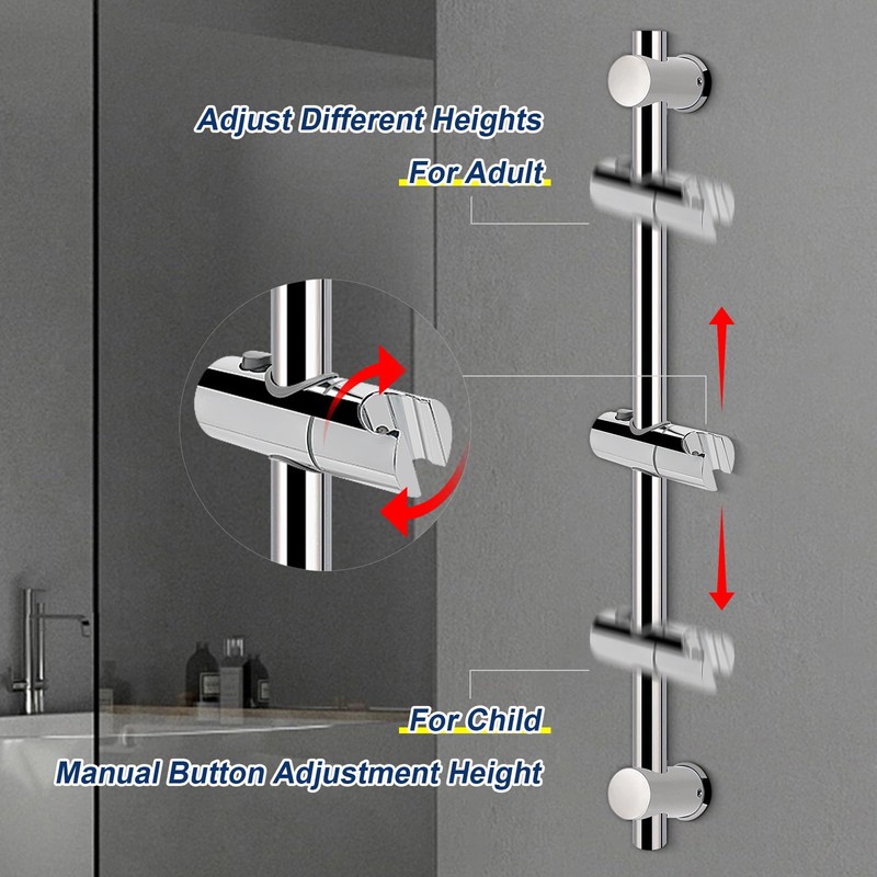 NearMoon Shower Slide Bar with Height/Angle Adjustable Handheld Shower Holder,