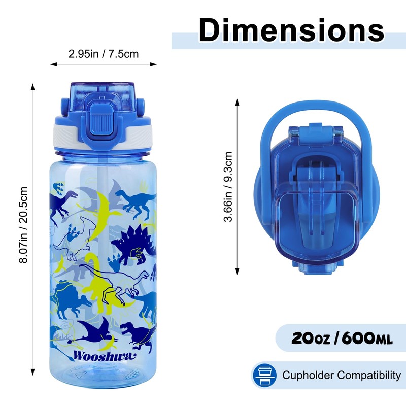 wooshwa Kids Water Bottle for School, 20 Oz Plastic Water