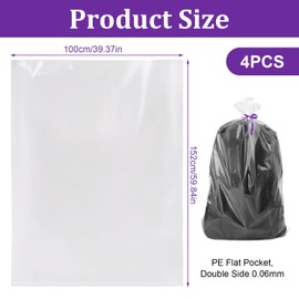 YUFFQOPC 4 Pcs Extra Large Clear Plastic Storage Bags,100 x 152cm Heavy Duty Plastic Bags Large,Thickened and Sturdy,Dustproof, Moistureproof,Suitable for Luggage,Suitcase,Chair,Bike,Clothes,Quilt