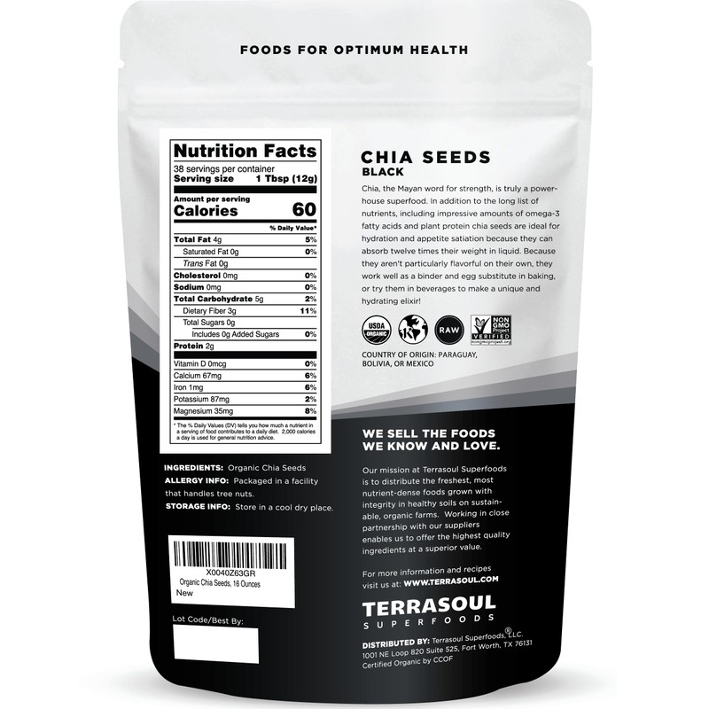 Terrasoul Superfoods Organic Black Chia, 16 oz - Chia Seeds
