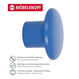 Gedotec Furniture Knobs for Children's Rooms, Diameter 32 mm, Dark Blue, Pack of 5, Plastic Furniture Handles, Colourful, Children's Furniture Knobs, Modern Furniture Handles, Cabinet Knob