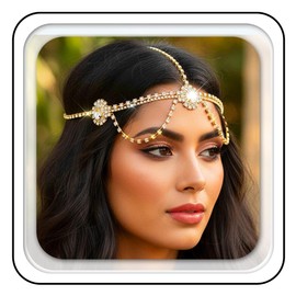 Aukmla Rhinestone Head Chain Crystal Headpiece Prom Headband Hair Accessories for Women (Gold, One Size)