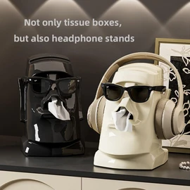 MapleFrost Moai Easter Island Statue Tissue Box Cover, Decorative Facial Tissue Holder, Multi Functional Glasses and Headphone Holder