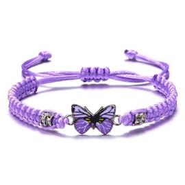 COLORFUL BLING Handwoven Butterfly Charm Bracelet for Women Adjustable Cute Animals Braided Strand String Friendship Bracelet Friendship Couple Jewelry-purple