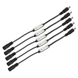sourcing map LED Strip Dimmer, 12V to 24V 3 Keys Mini Brightness Adjustable Controller Lamp Switch with DC Plugs for Single Color Strips, Black Pack of 5