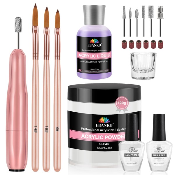 EBANKU Acrylic Nail Kit - 120g/4.23oz Acrylic Powder and 150ml