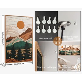 Tinonedraw Mountain Framed Canvas Wall Art Set of 3, Sunrise Forest Woodland Landscape Art Prints, Boho Coloful Ridge Scenery Wall Decor, Wood Pine Wilderness Art Paintings for Living Room Bedroom, Office 16"x24"