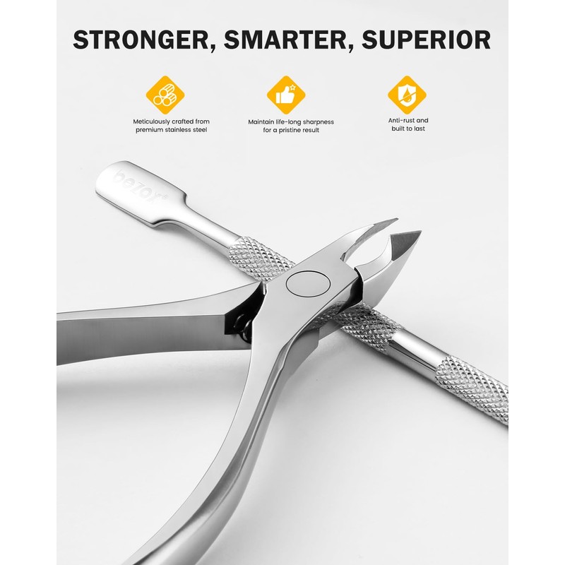 BEZOX Cuticle Nippers with Cuticle Pusher Set - Precise Cuticle
