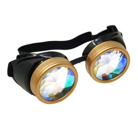 Rave Kaleidoscope Goggles Vintage Gold Steampunk Glasses Rainbow Diffraction Lenses