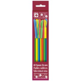 Unique Plastic Straw with Spoon Spoon Straw Multicolor 40ct