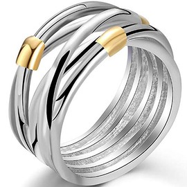 Jude Jewelers Retro Vintage Stainless Steel Silver Gold Two Tone Waved Braided Wrap Statement Ring (Silver Gold, 8)
