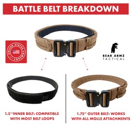 Bear Armz Tactical Battle Belt V2 - Molle Riggers, Duty and Inner Belt For Military, Range and Training Applications (Coyote Brown, Medium [33’’ - 37’’ Waist])
