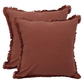 Betadistor Set of 2 Cotton Cushion Covers 18x18 inch, 45x45 cm, Reddish Orange Soft Decorative Throw Pillow Cases with Tassels for Sofa Bedroom Pillow Shell, Reddish Orange, 518-0387